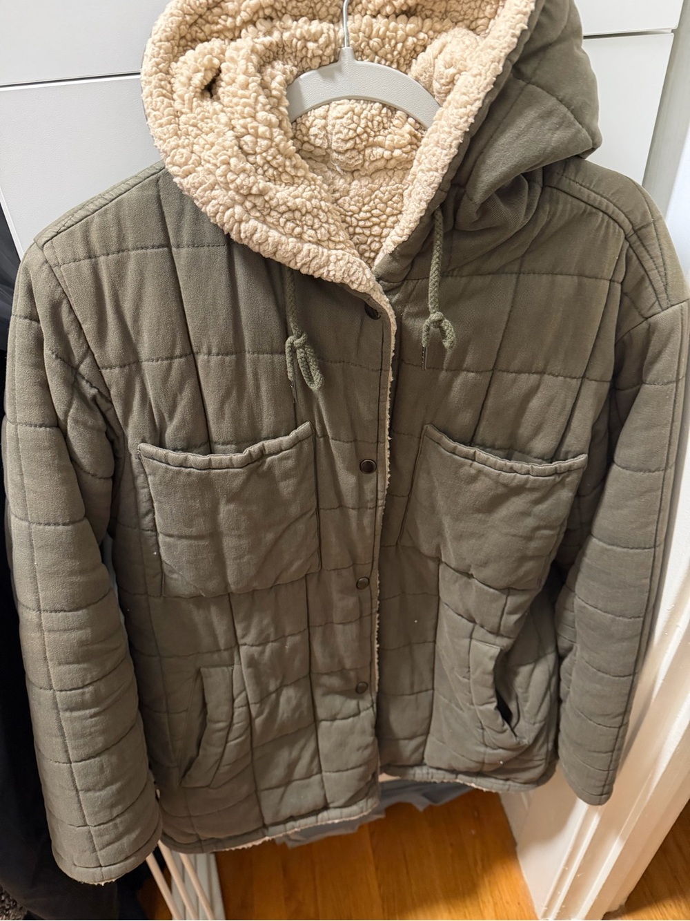 BP Quilted Cotton & Faux Shearling Hooded Reversible Jacket